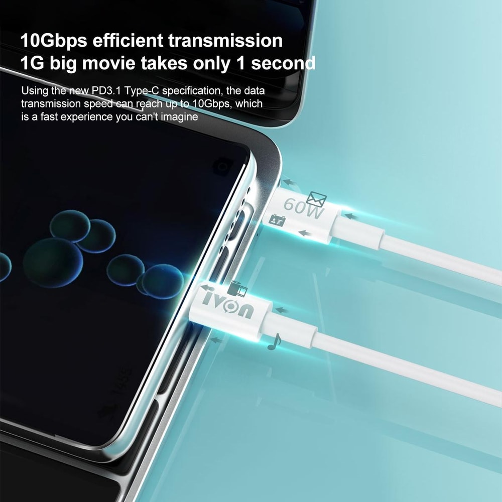 60W USB C to USB C Fast Charging Cable with 10Gbps Data Sync Durable PD Type C Cable