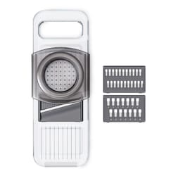 multi-function potato slicer grater with knives easy-to-use kitchen gadget in gray