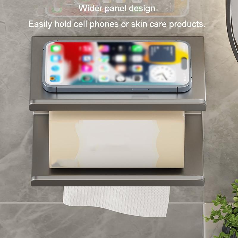 2in1 No Drill Bathroom Shelf With Paper Holder Phone Stand Storage Rack 1