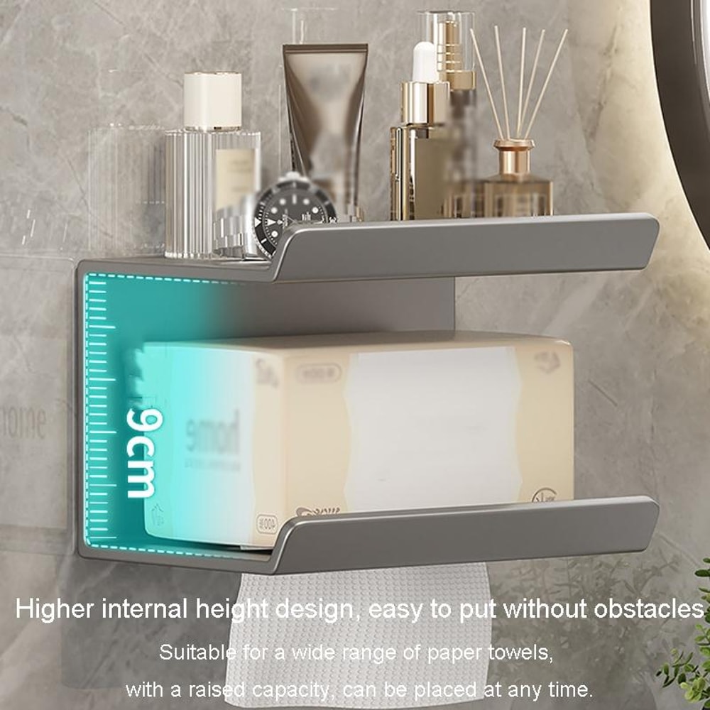 2in1 No Drill Bathroom Shelf With Paper Holder Phone Stand Storage Rack 2