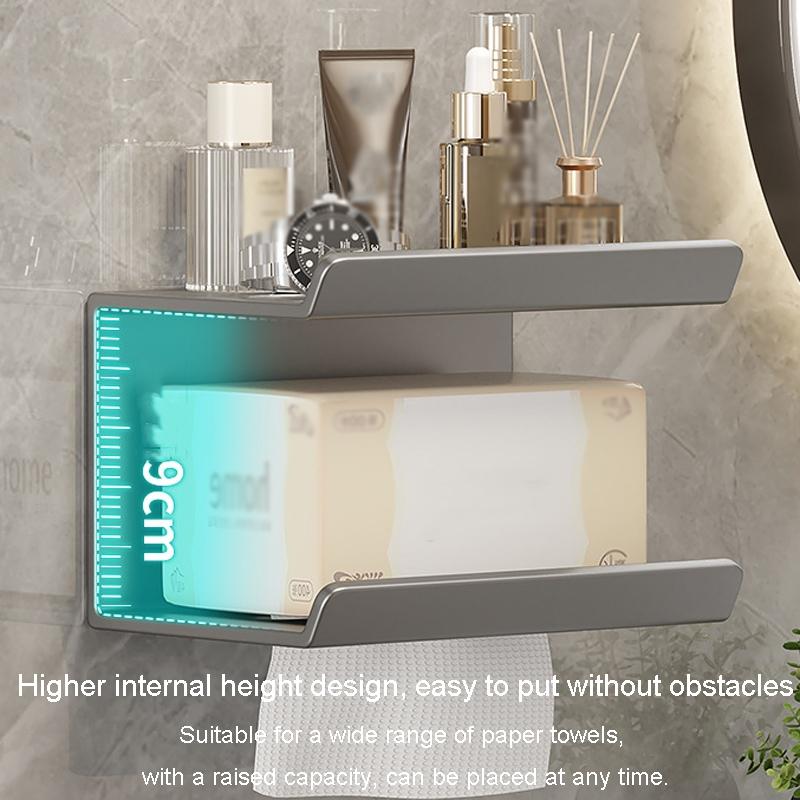 2in1 No Drill Bathroom Shelf With Paper Holder Phone Stand Storage Rack 2