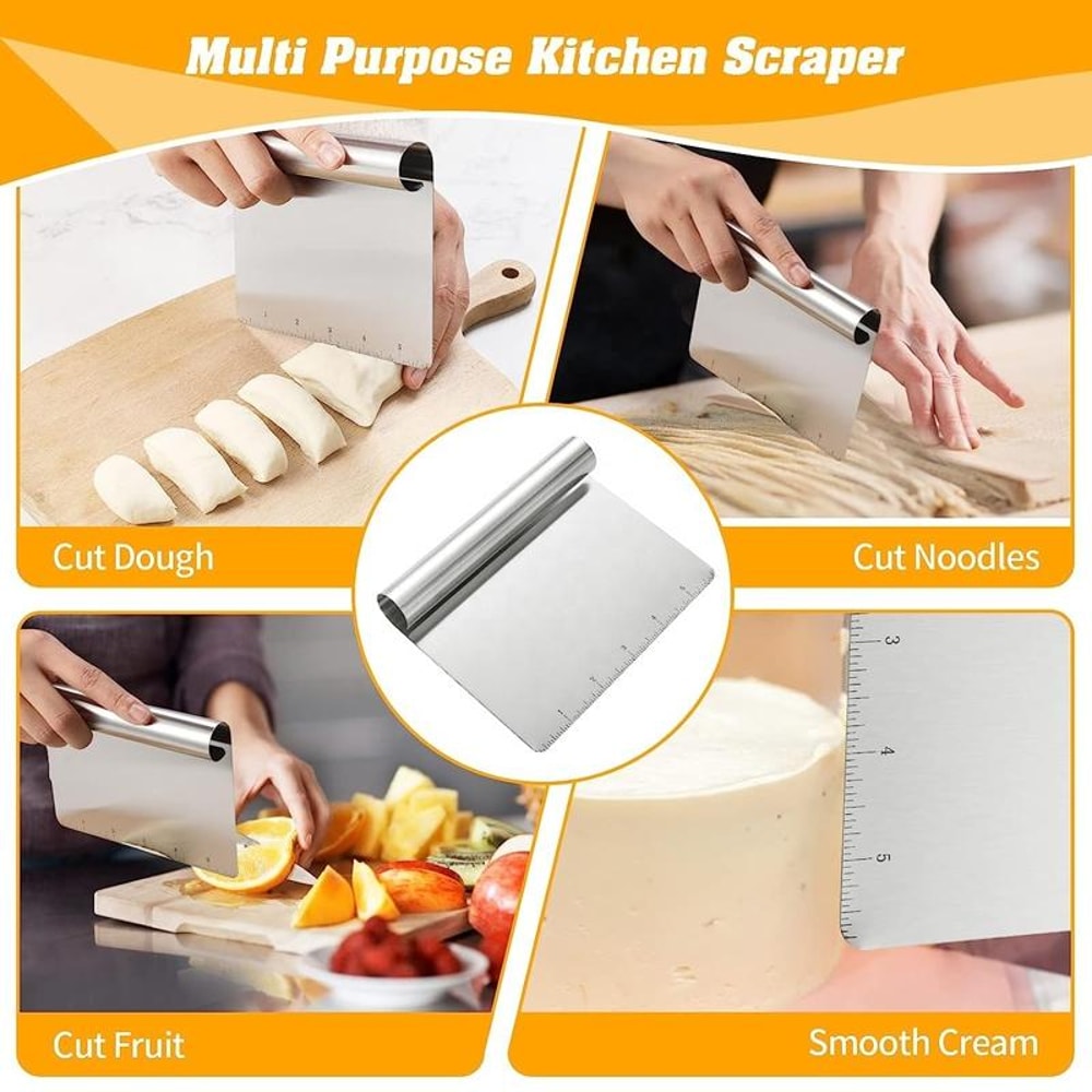 Stainless Steel Noodle Scraper Flour Scooper With Scale Versatile Kitchen Tool For Precise Measure 3