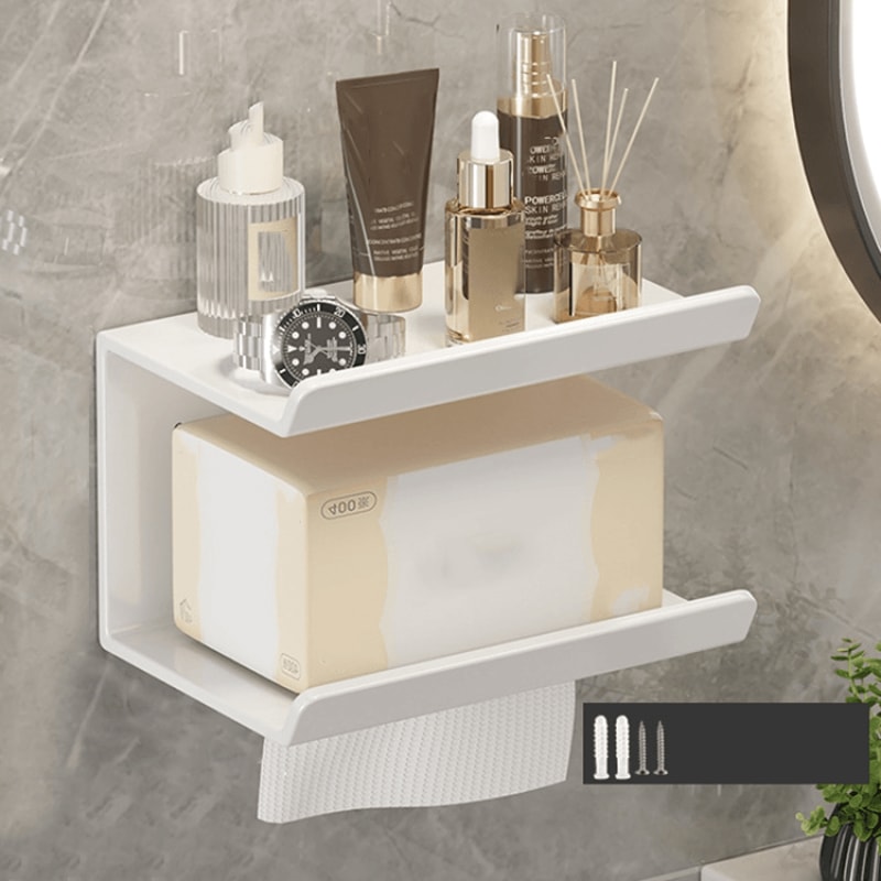 2in1 No Drill Bathroom Shelf With Paper Holder Phone Stand Storage Rack 10