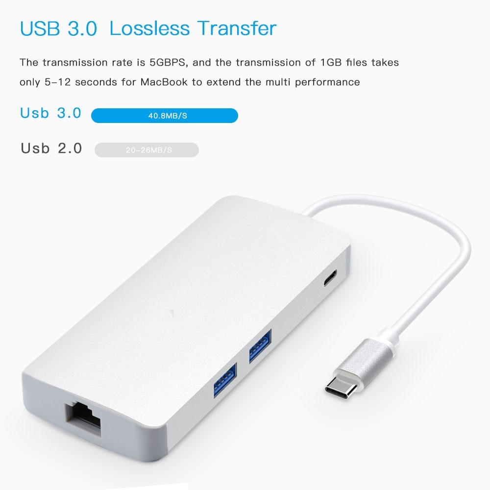 8 In 1 USB C Hub Multiport Adapter With HDMI VGA Ethernet SD TF USB 7