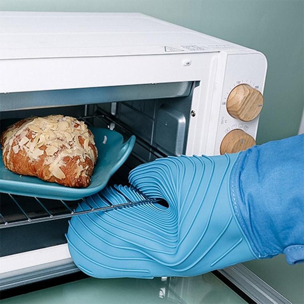 Thickened Silicone Heat Resistant Silicone Oven Mitts & Microwave Anti-Scald Insulated Kitchen Gloves