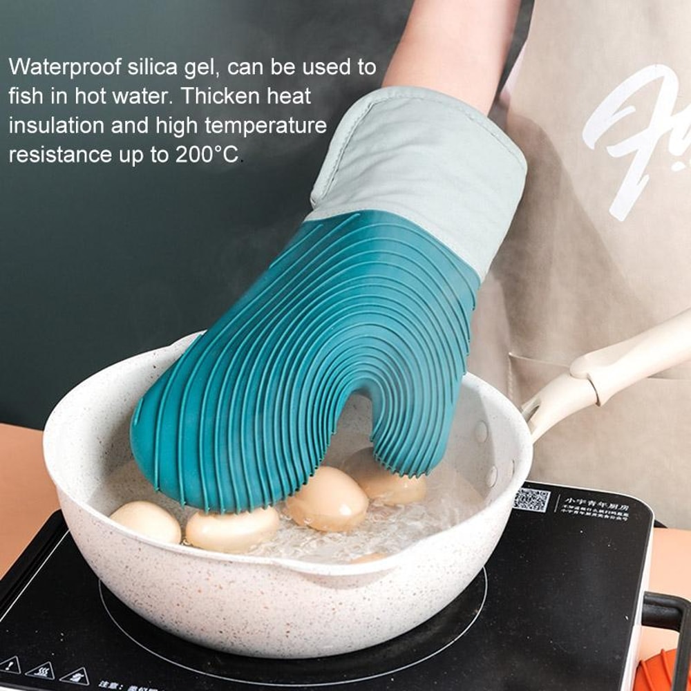 Thickened Silicone Heat Resistant Silicone Oven Mitts & Microwave Anti-Scald Insulated Kitchen Gloves