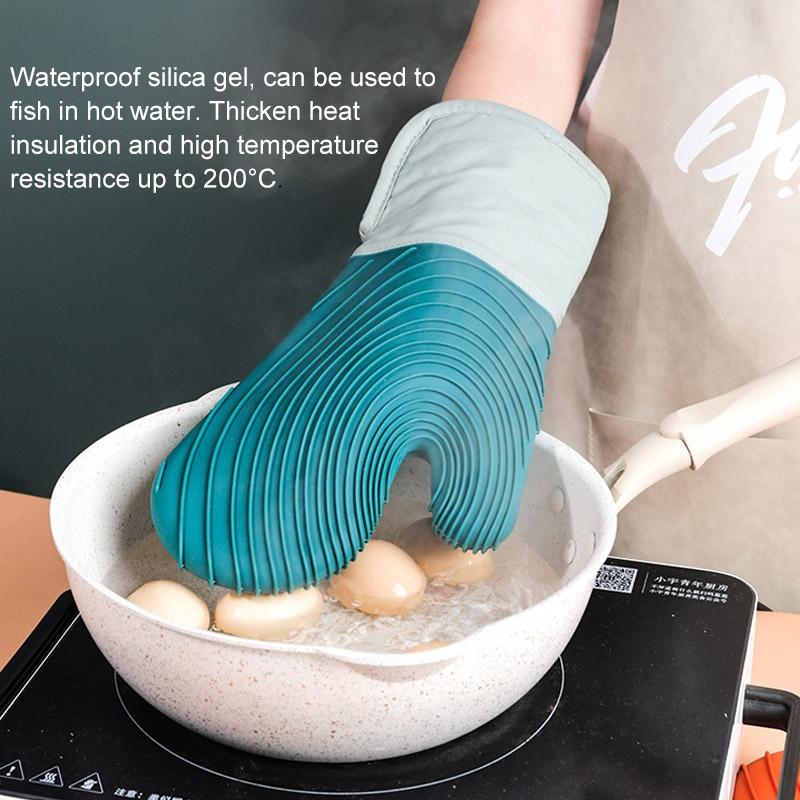 Thickened Silicone Heat Resistant Silicone Oven Mitts & Microwave Anti-Scald Insulated Kitchen Gloves