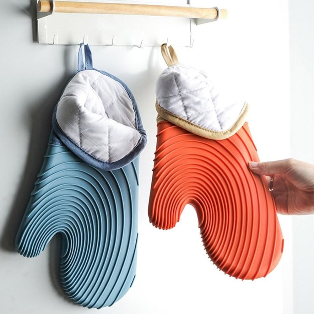 Thickened Silicone Heat Resistant Silicone Oven Mitts & Microwave Anti-Scald Insulated Kitchen Gloves