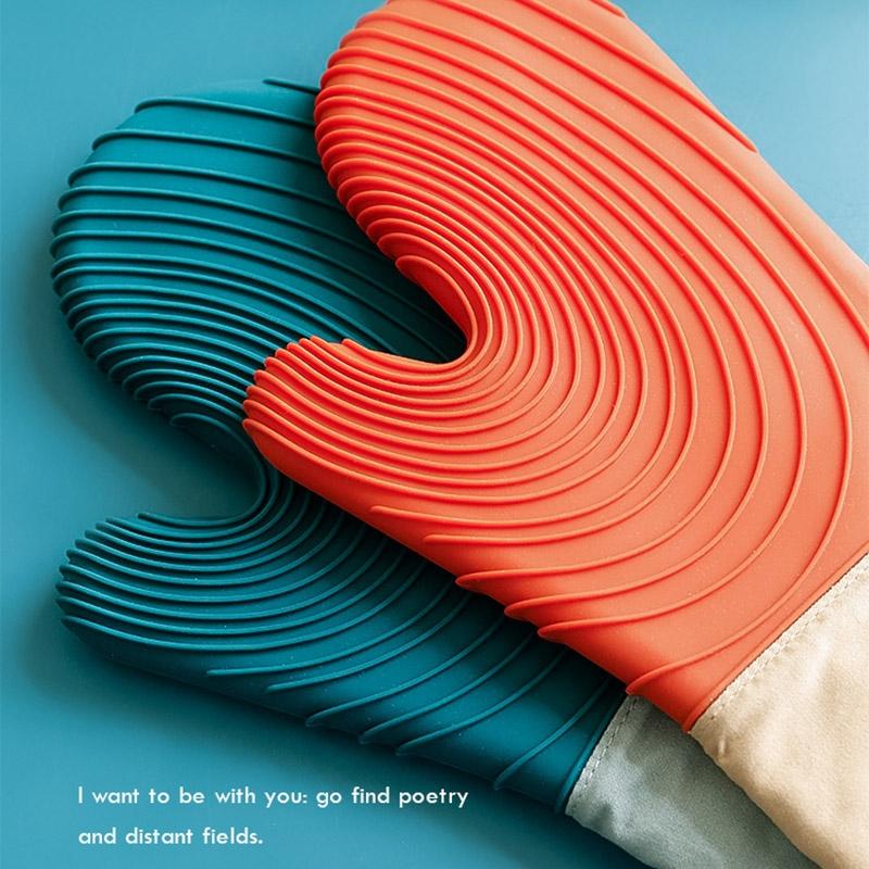 Thickened Silicone Heat Resistant Silicone Oven Mitts & Microwave Anti-Scald Insulated Kitchen Gloves