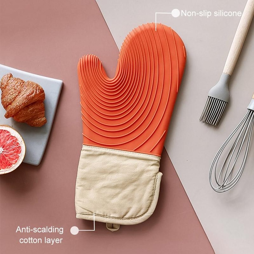 Thickened Silicone Heat Resistant Silicone Oven Mitts & Microwave Anti-Scald Insulated Kitchen Gloves