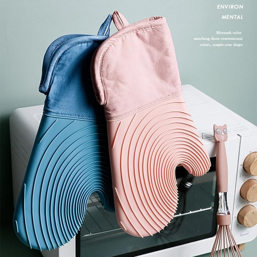 Thickened Silicone Heat Resistant Silicone Oven Mitts & Microwave Anti-Scald Insulated Kitchen Gloves
