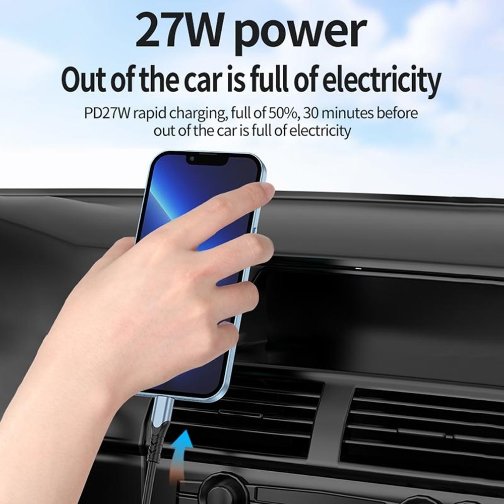 90 Elbow USB C To USB C Cable Fast Charging 27W Spring Stretch Cord 1