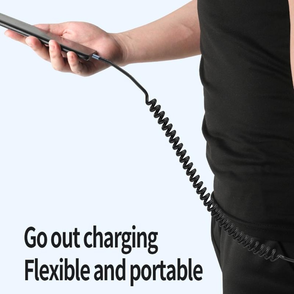 90 Elbow USB C To USB C Cable Fast Charging 27W Spring Stretch Cord 7