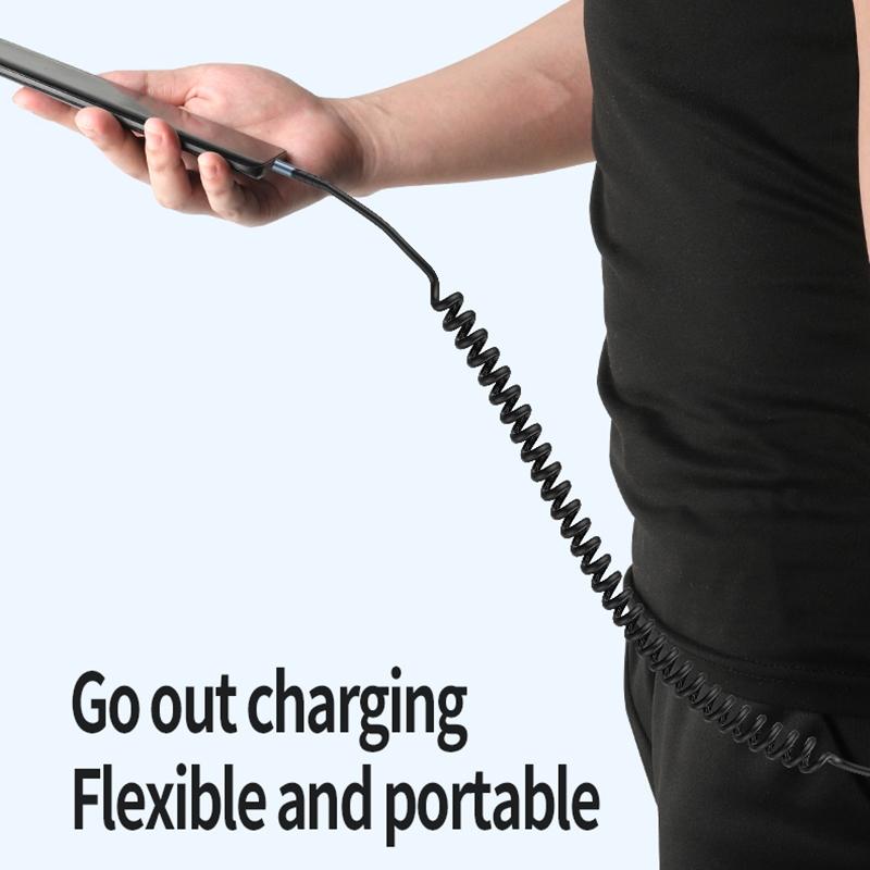 90 Elbow USB C To USB C Cable Fast Charging 27W Spring Stretch Cord 7