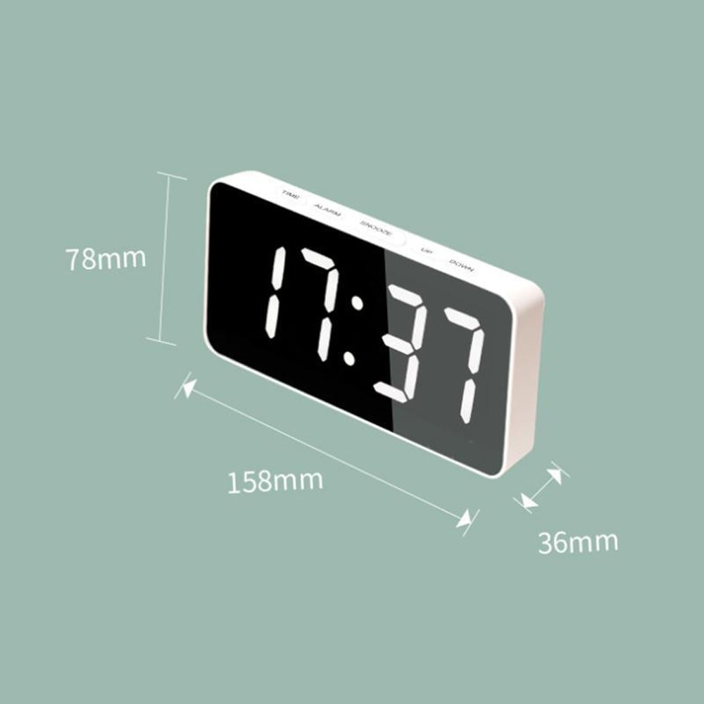 LED Mirror Alarm Clock With USBC Charging Battery Backup Digital Desk Clock 9
