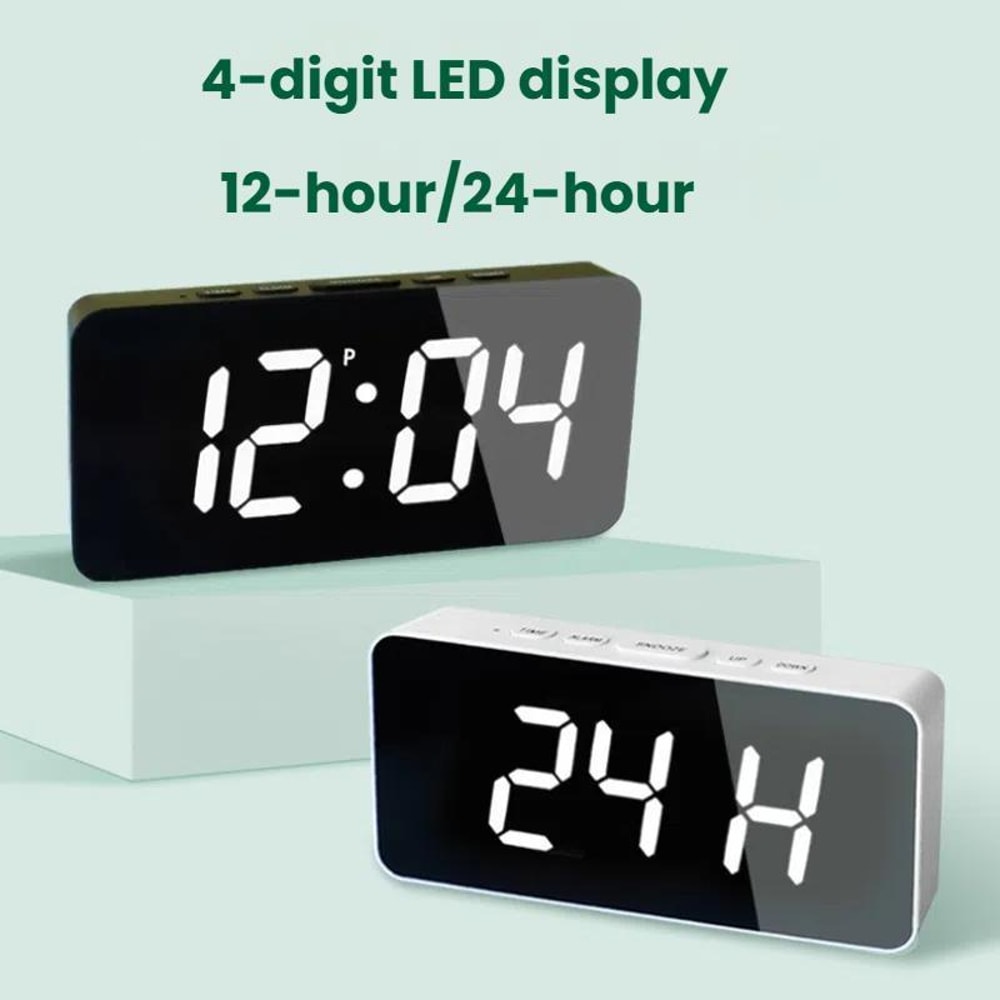 LED Mirror Alarm Clock With USBC Charging Battery Backup Digital Desk Clock 1