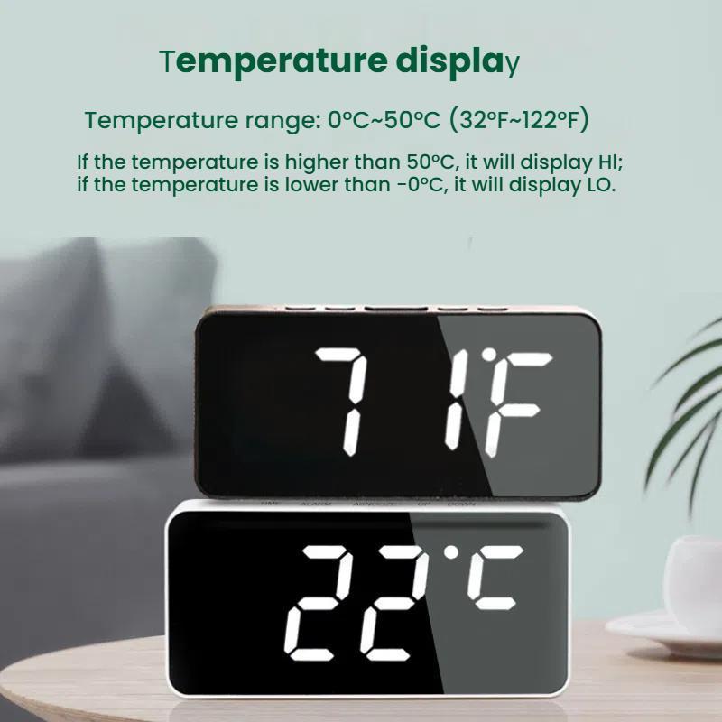 LED Mirror Alarm Clock With USBC Charging Battery Backup Digital Desk Clock 3