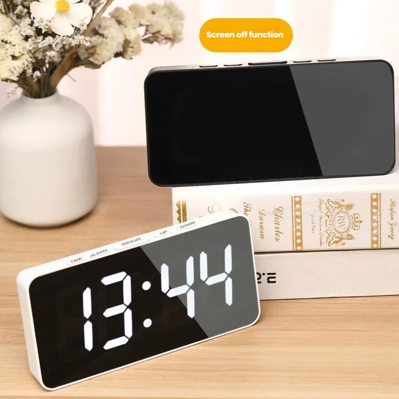 LED Mirror Alarm Clock With USBC Charging Battery Backup Digital Desk Clock 6