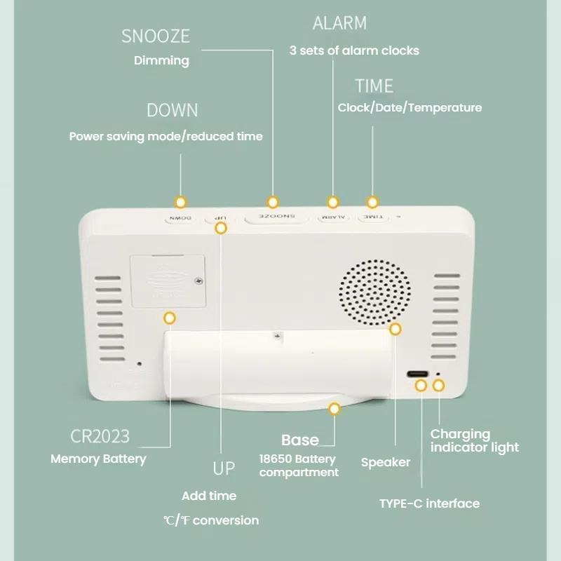 LED Mirror Alarm Clock With USBC Charging Battery Backup Digital Desk Clock 8