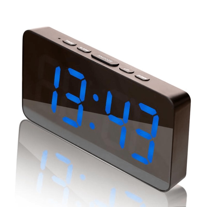 LED Mirror Alarm Clock With USBC Charging Battery Backup Digital Desk Clock 13