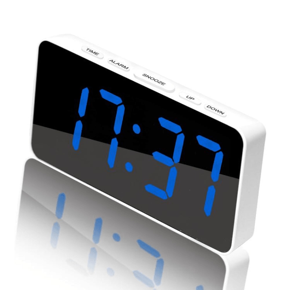 LED Mirror Alarm Clock With USBC Charging Battery Backup Digital Desk Clock 12
