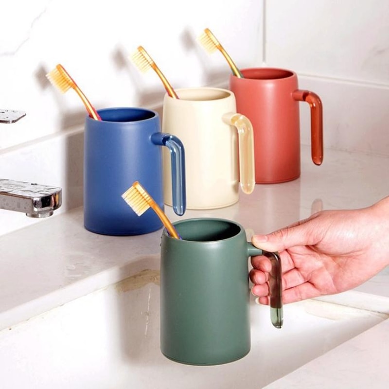 Portable Transparent Handle Mouthwash Cup Blue Bathroom Rinse Drinking Cup 1