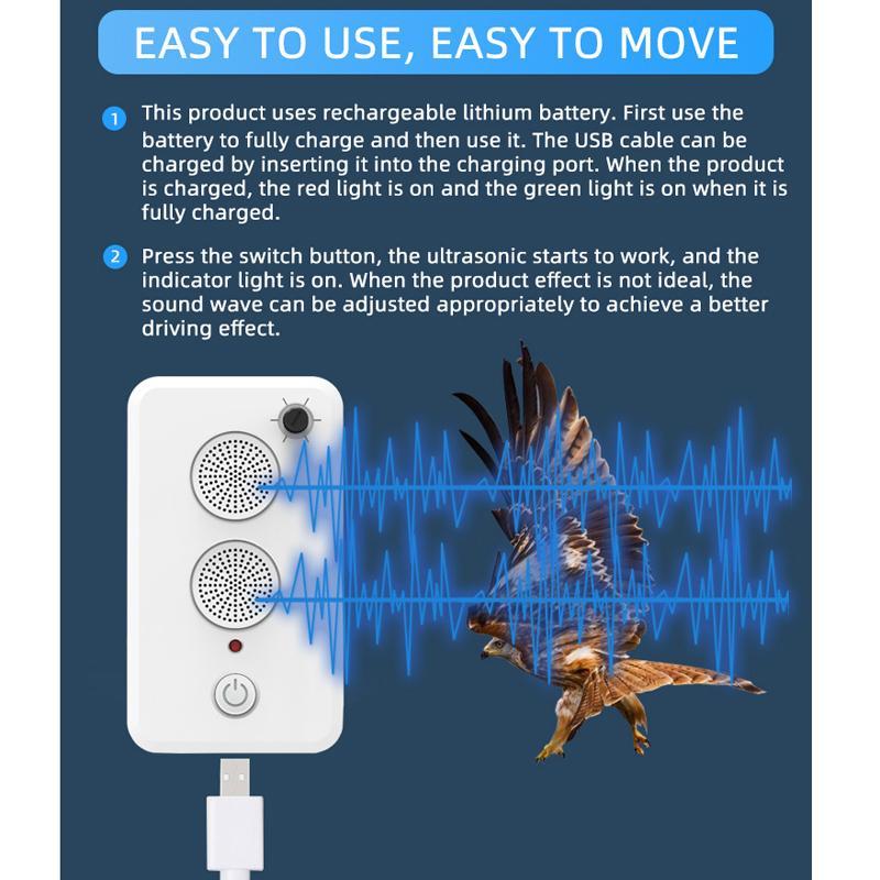 USB Rechargeable Ultrasonic Animal Repeller Outdoor Bird Deterrent Device 3