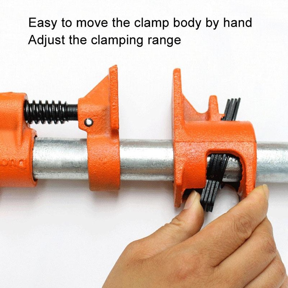 Adjustable pipe clamp woodworking jig for edge gluing and panel assembly