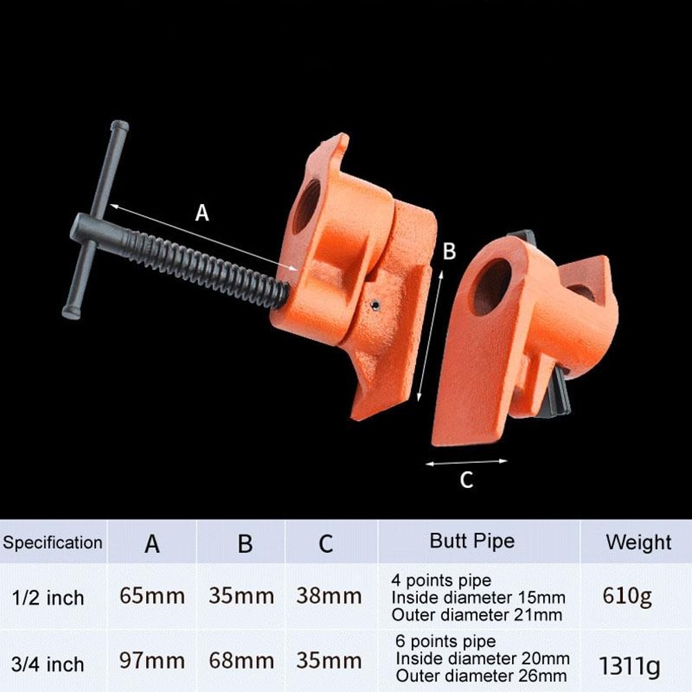 Adjustable pipe clamp woodworking jig for edge gluing and panel assembly