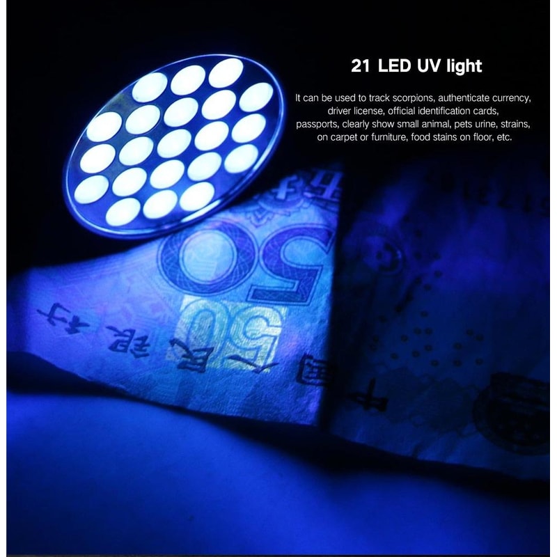 UV Flashlight for Pet Stains 21 LED 395nm Blacklight Urine Detector & Currency Checker