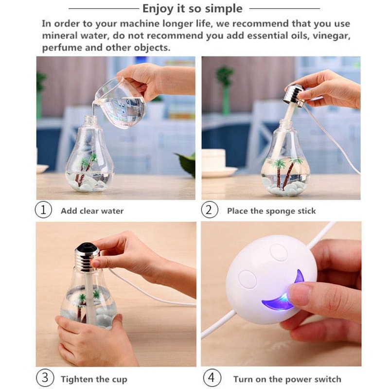 Bulb Shape Aromatherapy Humidifier Essential Oil Diffuser Portable Air Humidifier LED For Home Offi 3