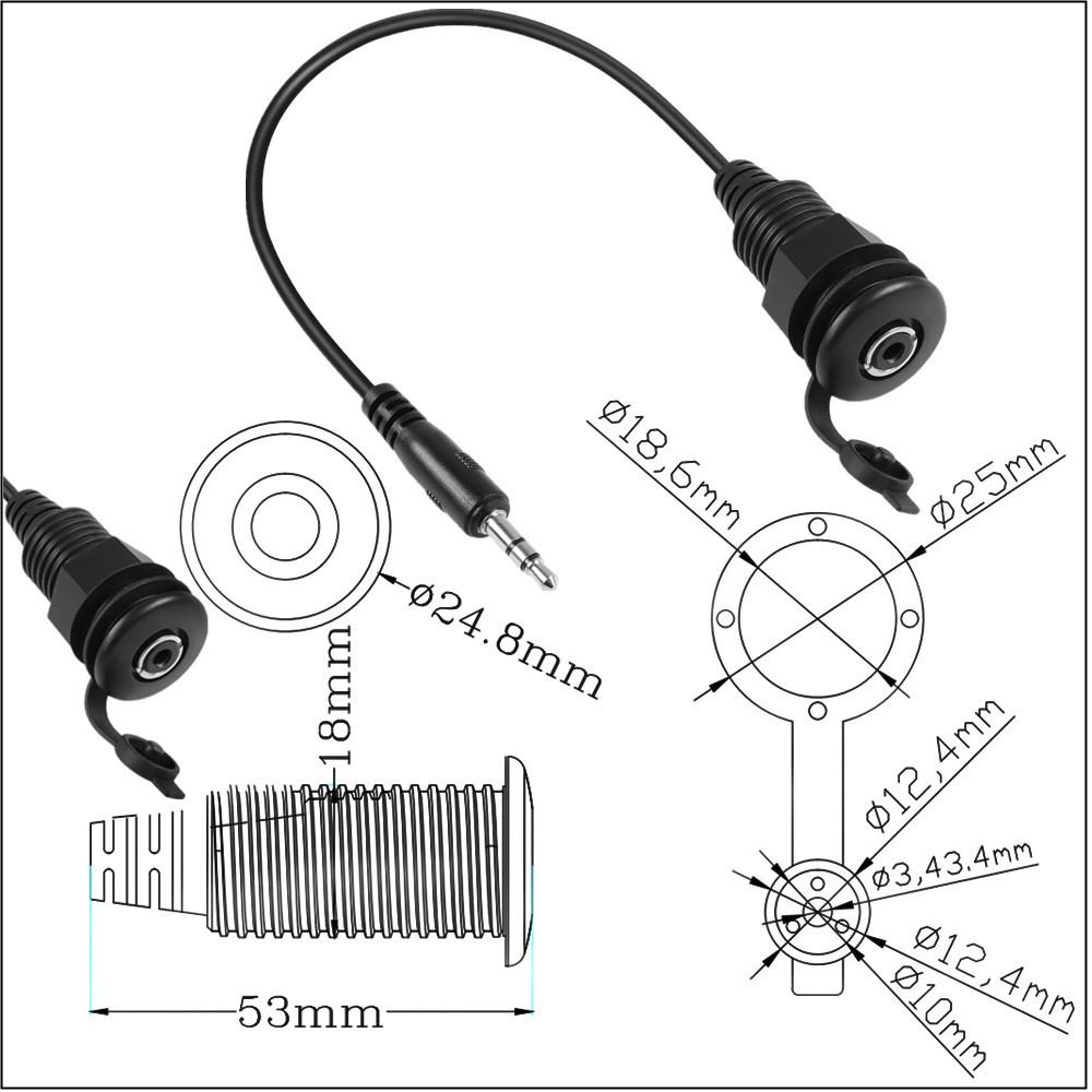 35mm Panel Mount Audio Cable With Threaded Jack Waterproof Audio Extension Cable For Car Marine Ste 2