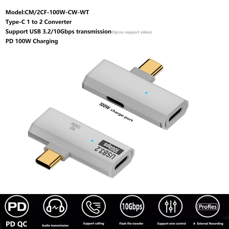 USB C Splitter Adapter OTG PD 100W Dual USB C Charging Hub 4