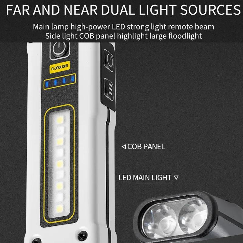 LED Work Light With Power Display Magnetic COB Flashlight For Emergency Repair Outdoor Use 8