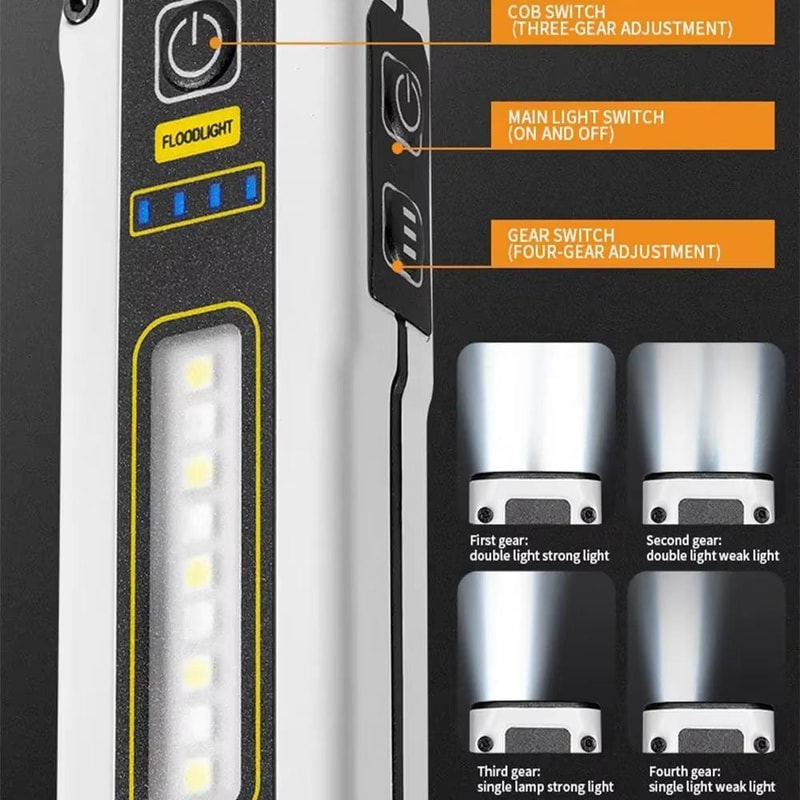 LED Work Light With Power Display Magnetic COB Flashlight For Emergency Repair Outdoor Use 10