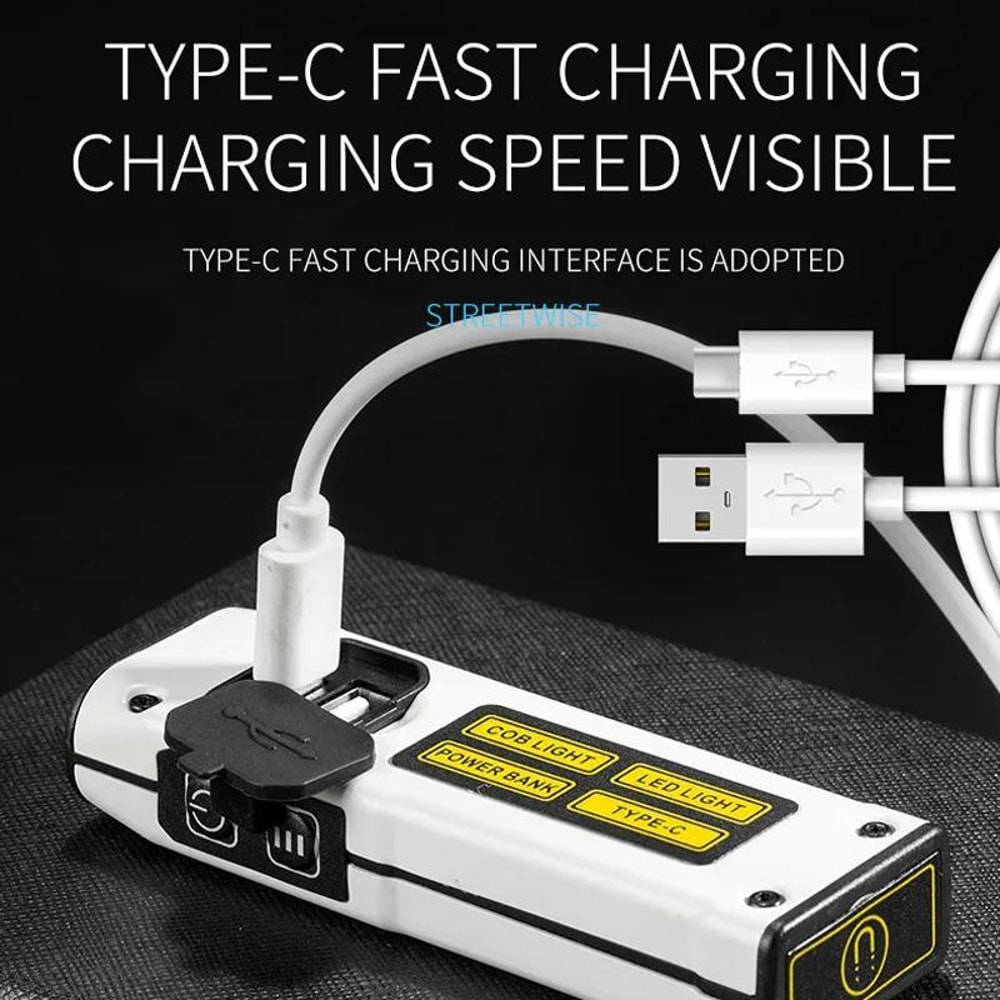 LED Work Light With Power Display Magnetic COB Flashlight For Emergency Repair Outdoor Use 12