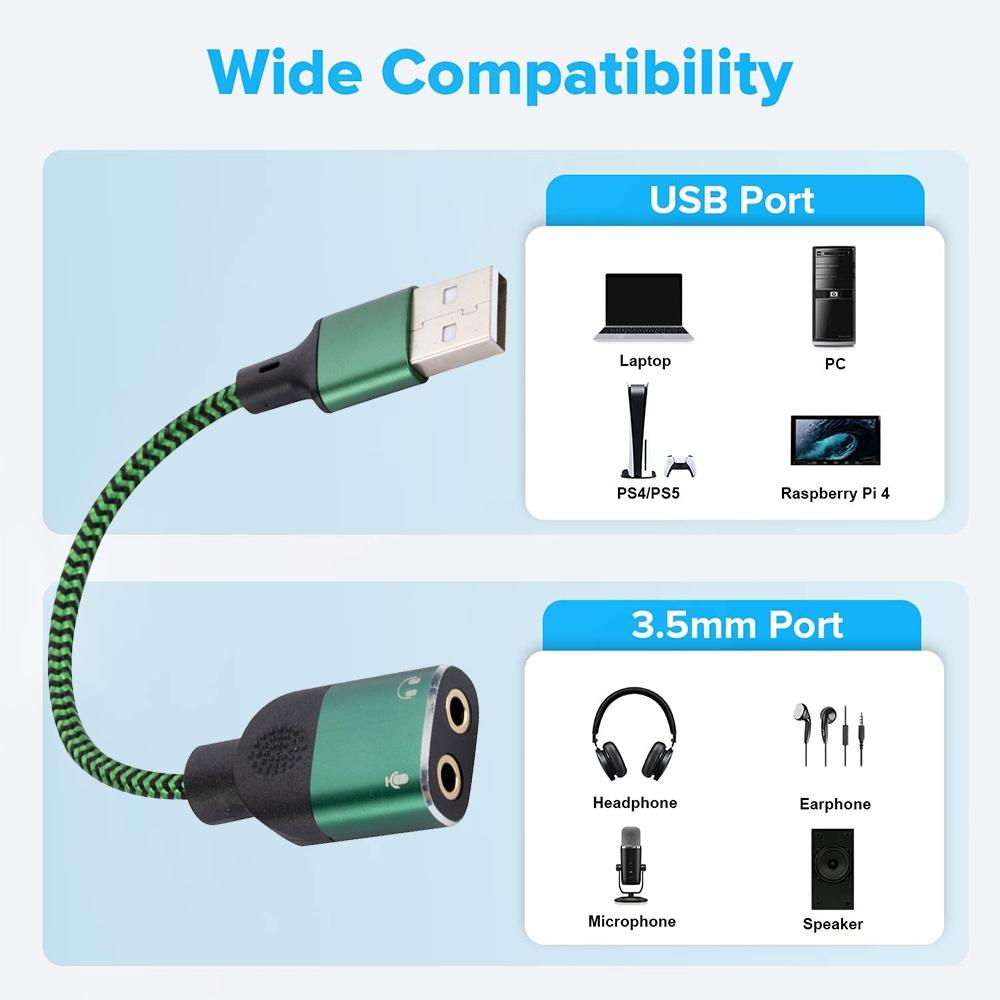 USB Audio Adapter USB To 35mm Splitter Dual Headphone Mic Cable External Sound Card 3