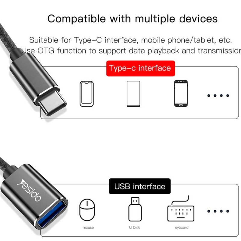 Yesido GS01 USB C OTG Adapter Cable Fast Data Sync And Charging Converter 2