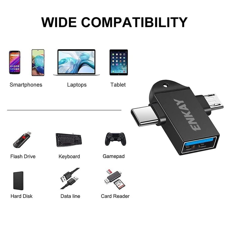 2 In 1 USB C Micro USB OTG Adapter USB High Speed Data Transfer Dongle 1