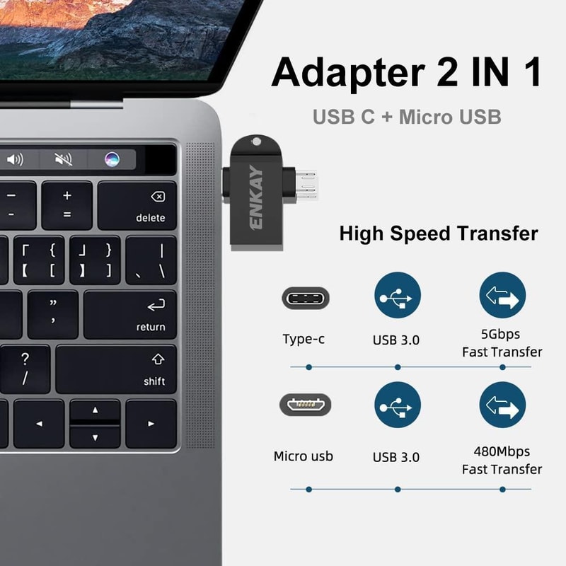 2 In 1 USB C Micro USB OTG Adapter USB High Speed Data Transfer Dongle 4