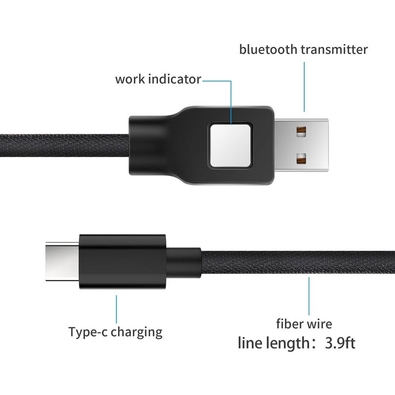 Bluetooth Transmitter USB C Cable 1.2m Fast Charging Data Sync Adapter