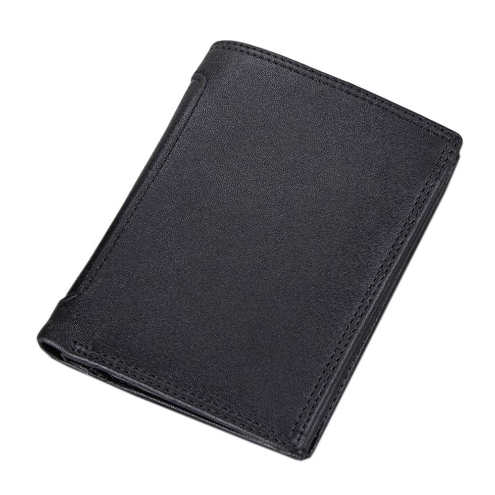 RFID Blocking Cowhide Leather Card Holder Wallet Slim Mens 3 Fold Design 1