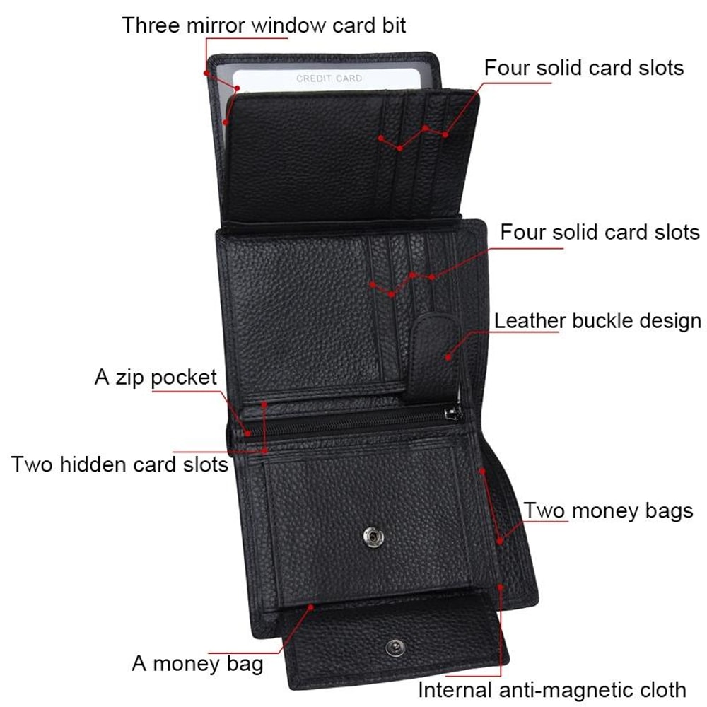 RFID Blocking Cowhide Leather Card Holder Wallet Slim Mens 3 Fold Design 5