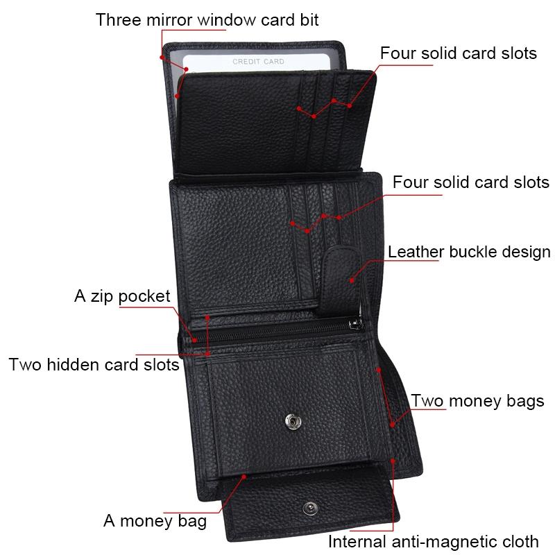 RFID Blocking Cowhide Leather Card Holder Wallet Slim Mens 3 Fold Design 5