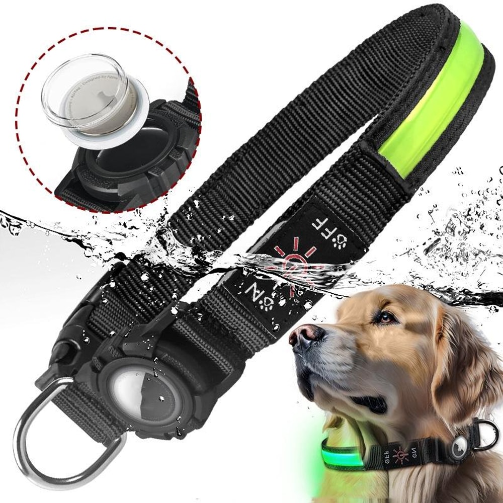 LED AirTag Dog Collar Waterproof GPS Tracker Collar With Quick Release 0