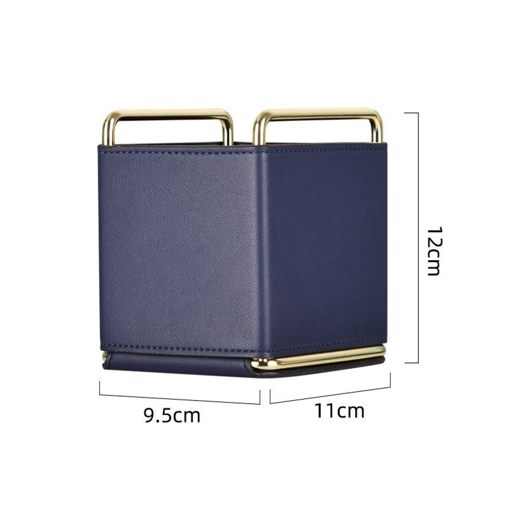 Royal Blue Leather Makeup Brush Holder Desktop Pen Storage Organizer Bucket 3