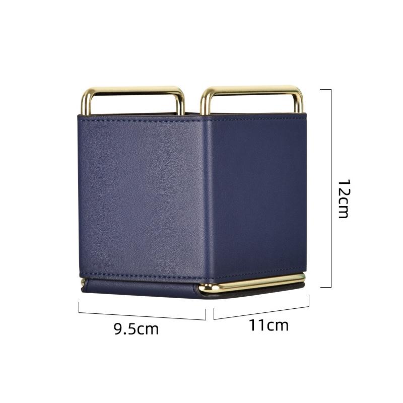 Royal Blue Leather Makeup Brush Holder Desktop Pen Storage Organizer Bucket 3
