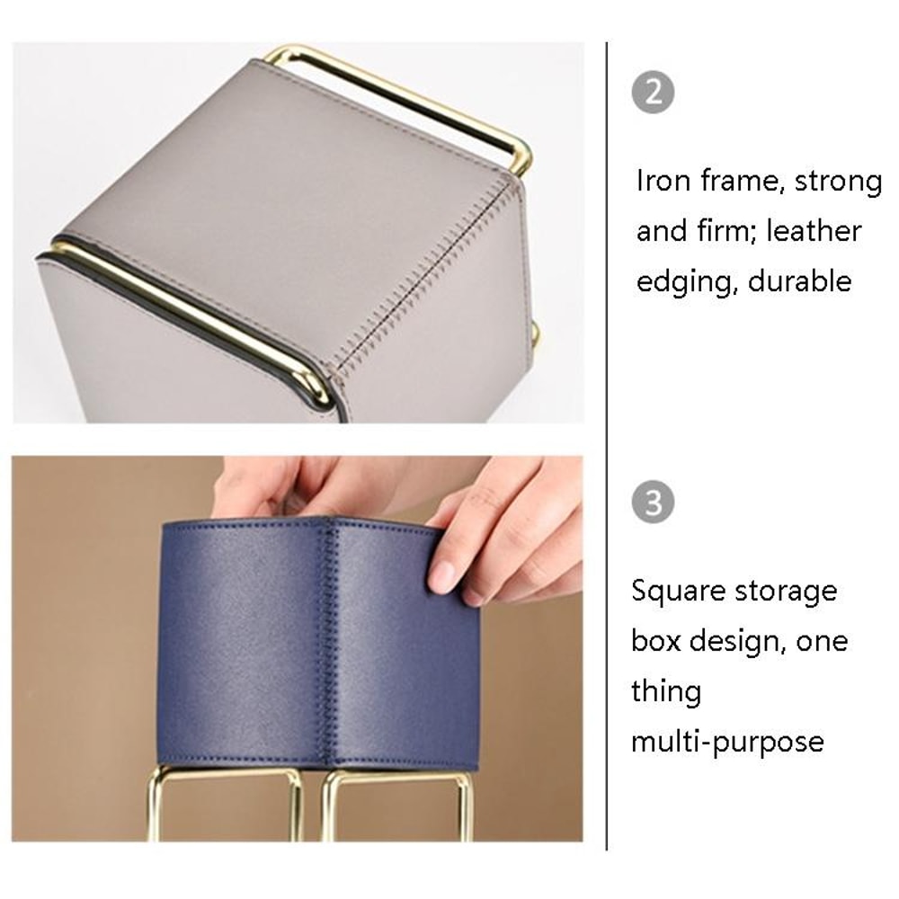 Royal Blue Leather Makeup Brush Holder Desktop Pen Storage Organizer Bucket 5