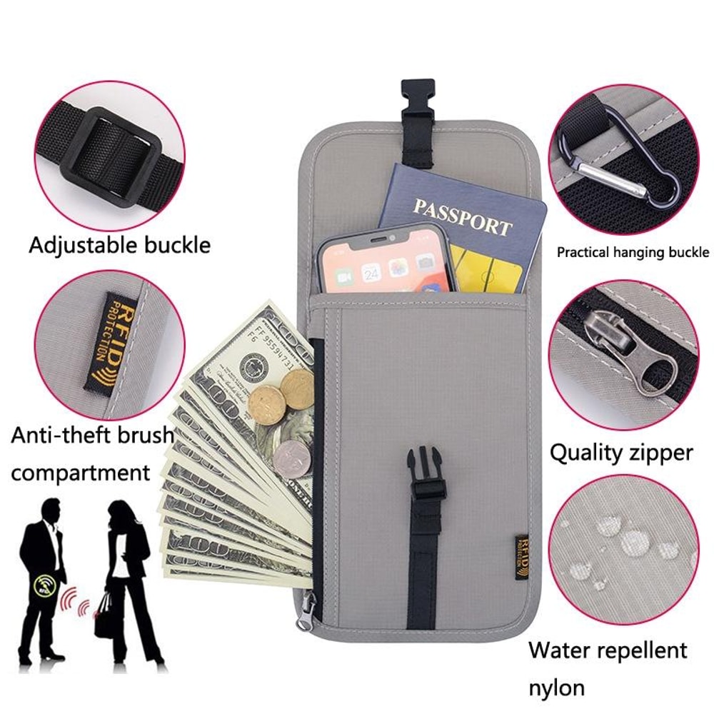 RFID Passport Holder Neck Wallet Travel Document Organizer Anti Theft Pouch 3
