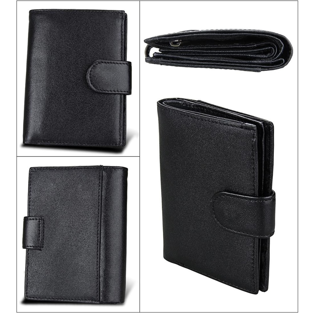 RFID Blocking Leather Wallet Passport Holder for Men with Large Capacity Card Slots